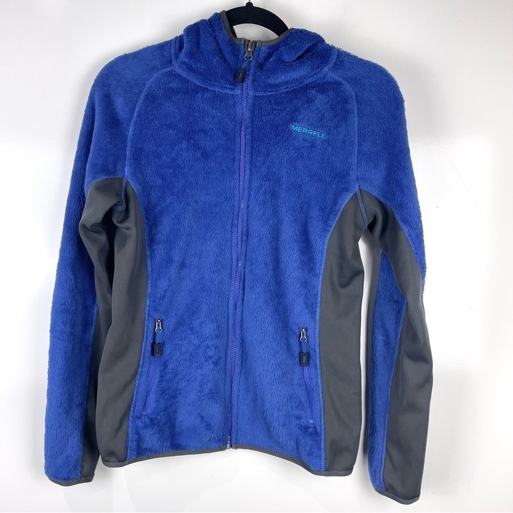 Merrell Women's Polartec Zip Up Hoodie Jacket Blue Grey Size Medium Winter